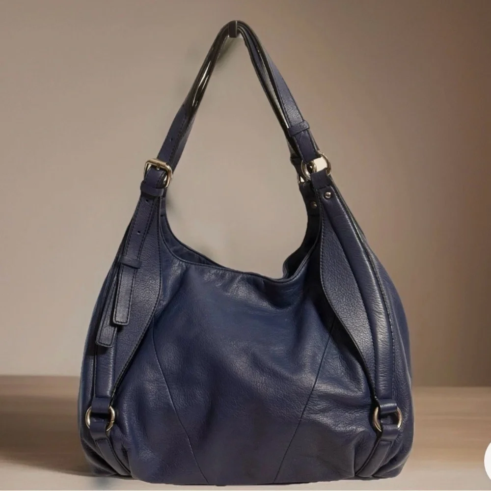 Barr & Barr New York Hobo Blue Shoulder Bag Leather Silver Hardware